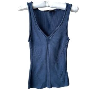 WHBM Blue V-neck Sweater Top Sleeveless Ribbed Dusty Blue Size XS